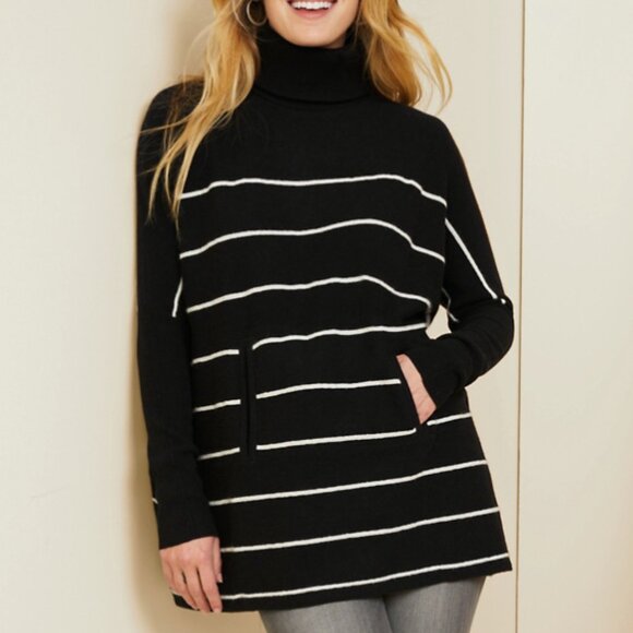 Garnet Hill Turtleneck Sweater Women Striped Wool Cashmere Size Medium Oversized - Picture 16 of 16